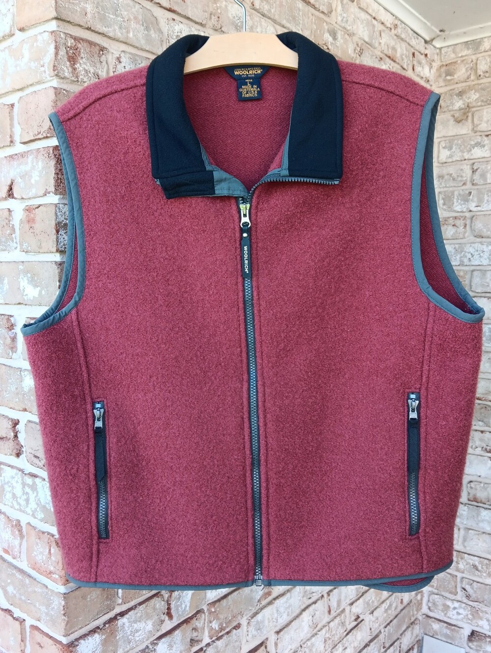 Woolrich Boiled Wool Vest with Black Collar and Gray Trim